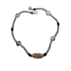 Blue Pearl Necklace Carved Bone Focal Bead Sodalite Sterling Silver Clasp Bridal